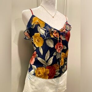 VTG 90s Y2K 2000s Victoria's Secret Navy Blue Floral Printed Cami Tank Top - M